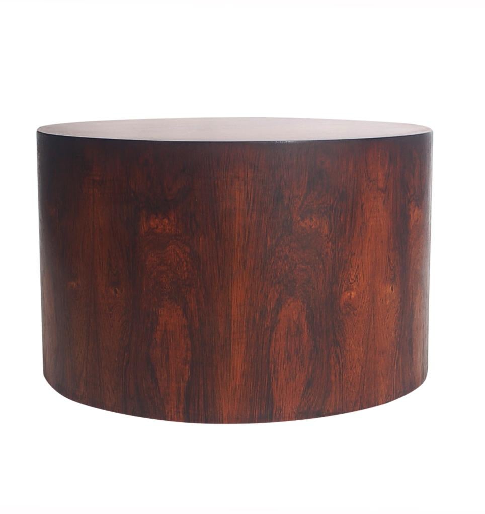 A gorgeous, completely restored circular drum table designed by Milo Baughman and produced by Thayer Coggin in the 1960s. It features beautiful rosewood veneers that have been recently refinished.