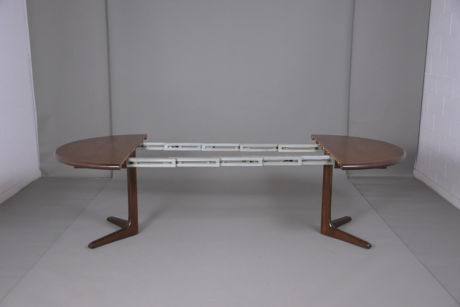 Carved Mid-Century Modern Round Extendable Dining Table