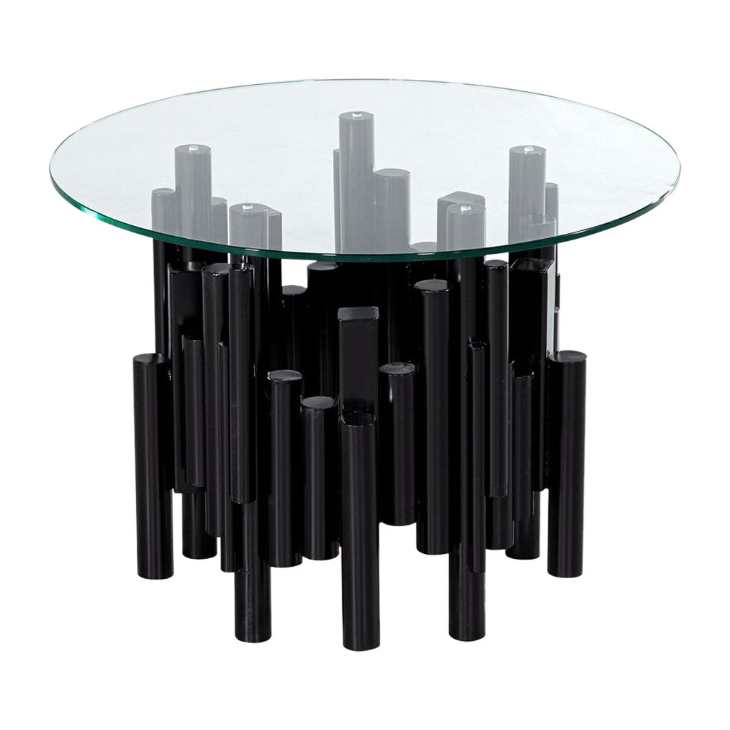 Mid-Century Modern Round Glass and Metal Table For Sale