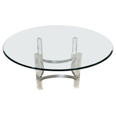 Mid-Century Modern Round Glass Lucite Chrome Coffee Table 1970s Hollis Jones Era