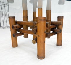 Mid Century Modern Round Glass Top Thick Diameter Bamboo Base Coffee Table MINT