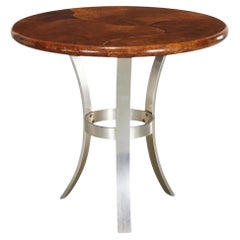 Mid Century Modern Round Goatskin and Aluminum Side Table