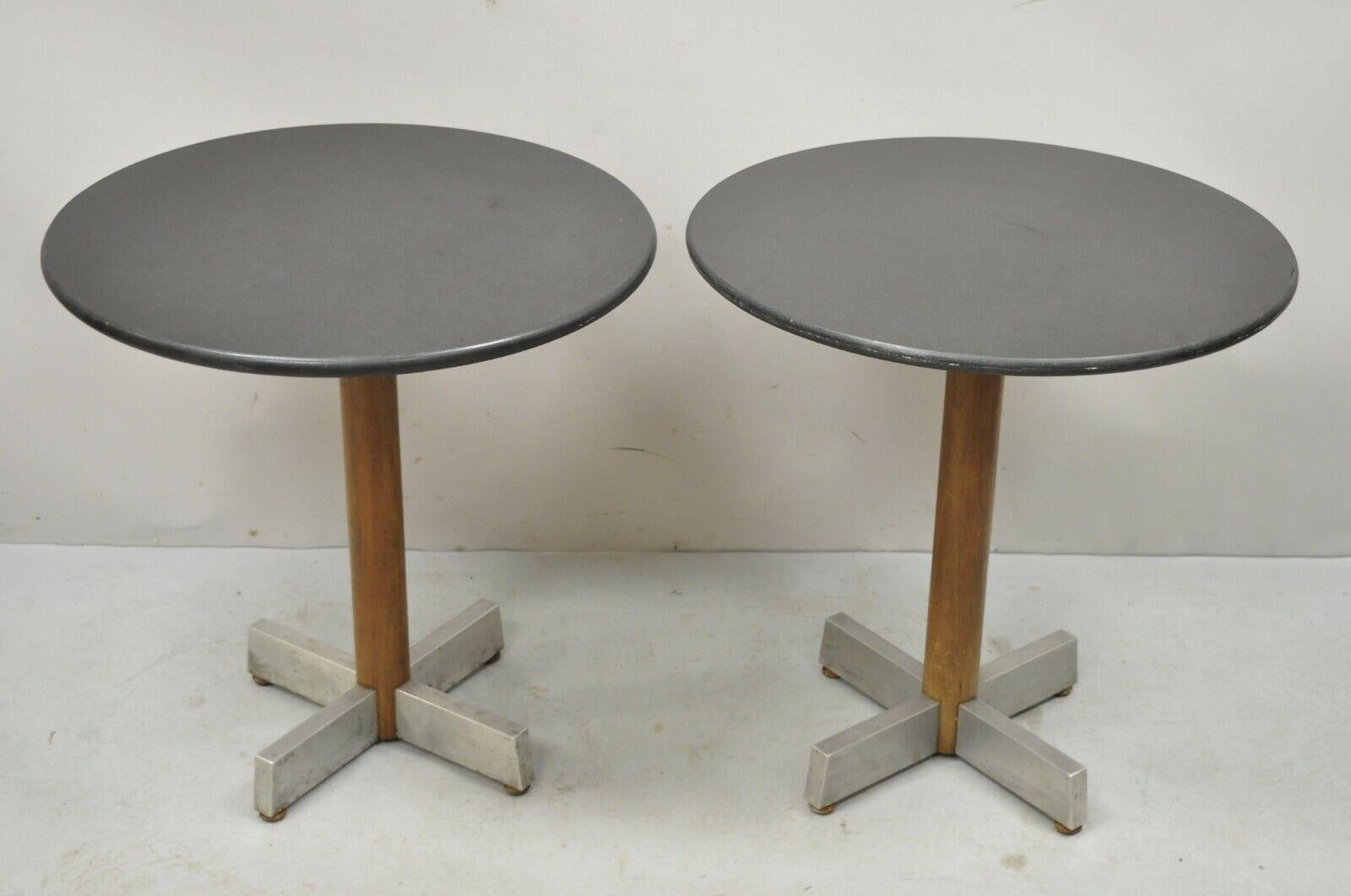 Mid Century Modern Round Granite Top Metal Star Base Side Tables - a Pair 4