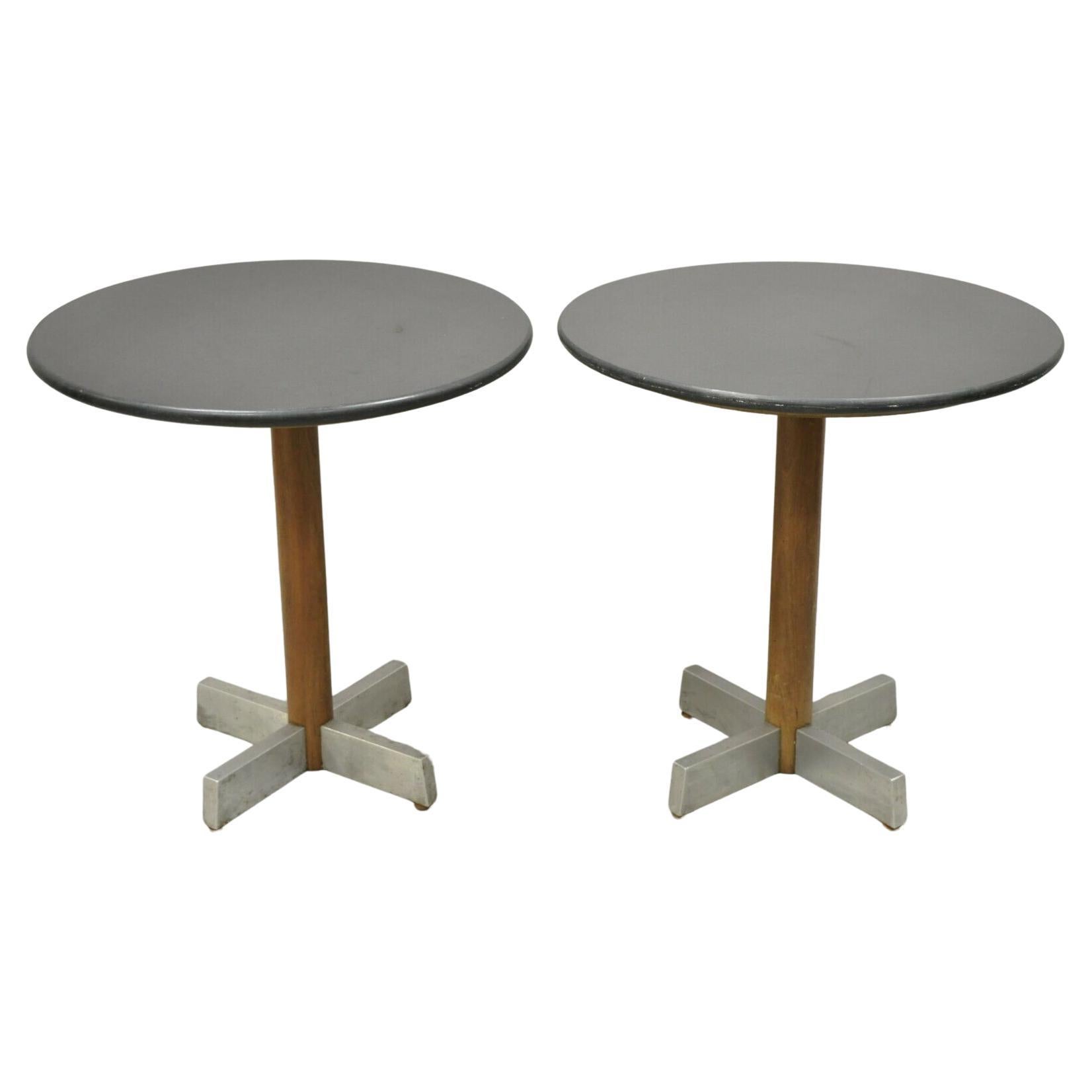 Mid Century Modern Round Granite Top Metal Star Base Side Tables - a Pair