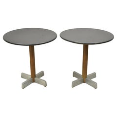 Mid Century Modern Round Granite Top Metal Star Base Side Tables - a Pair