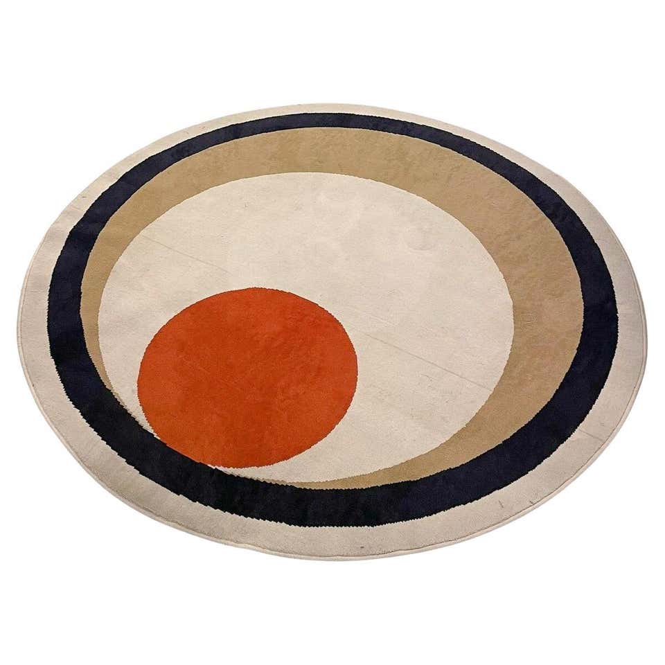 Large Mid Century Modern / Op Art Round Rya Rug by Reichel, West ...