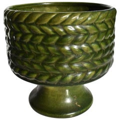 Retro Mid-Century Modern Round Green Braided Jardiniere Planter by Haeger