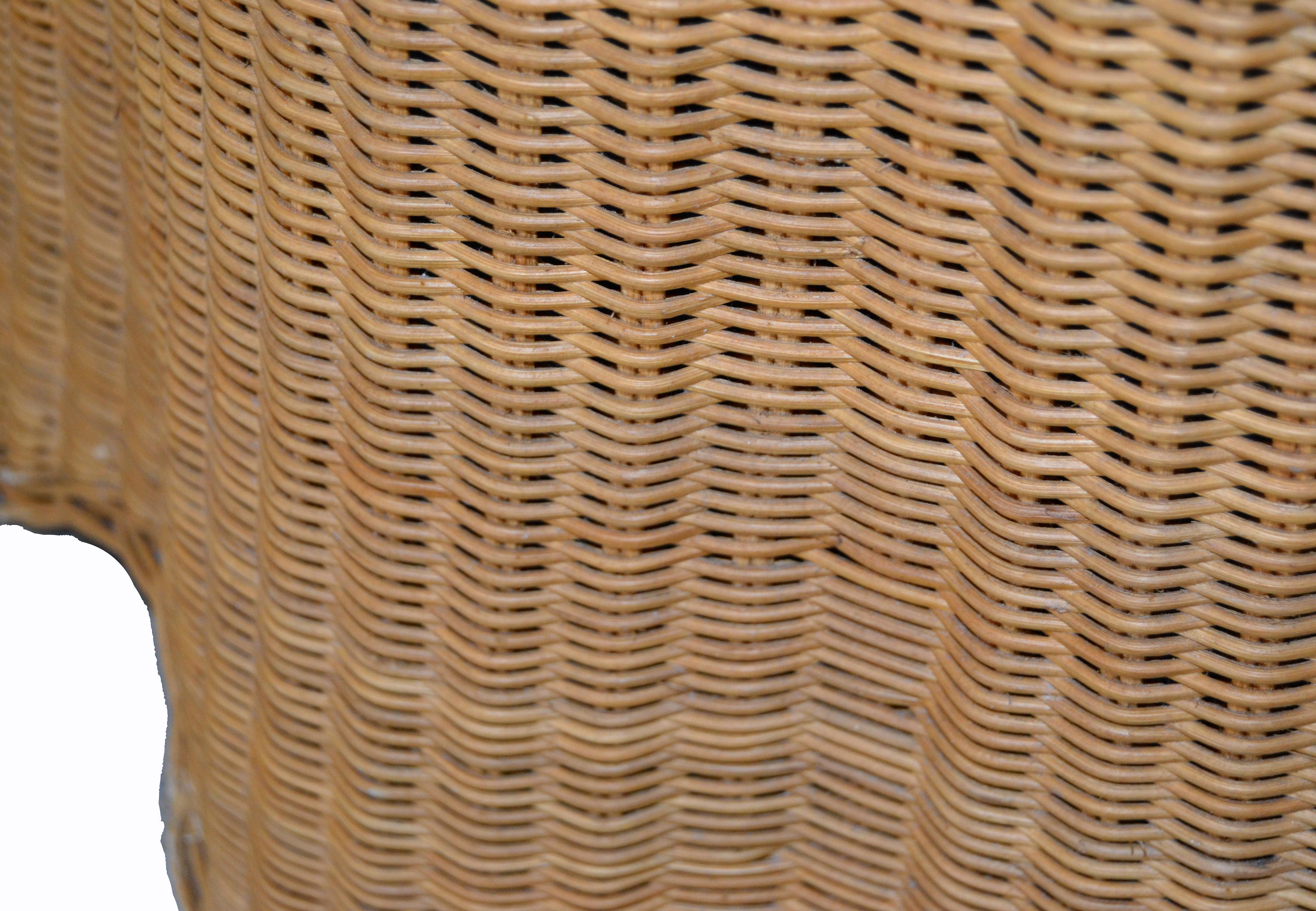 Hand-Woven Mid-Century Modern Round Handwoven Tan Rattan / Wicker Coffee Table, Side Table