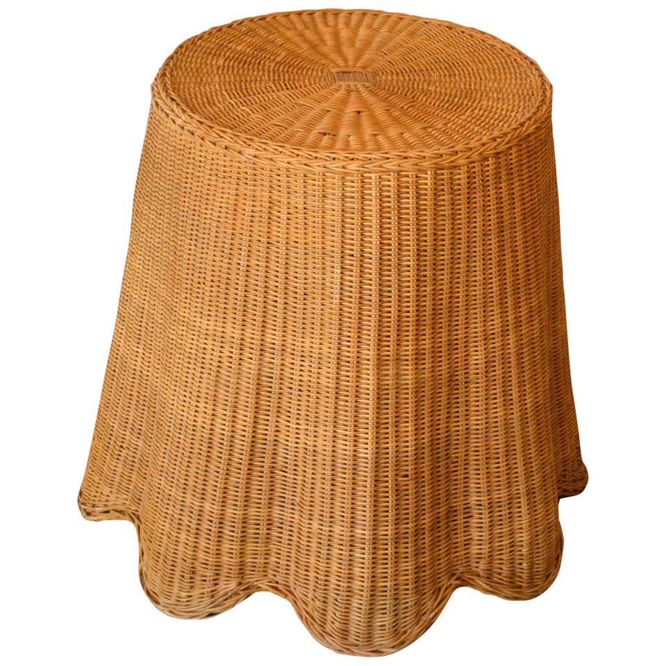 Mid-Century Modern Round Handwoven Tan Rattan / Wicker Coffee Table ...