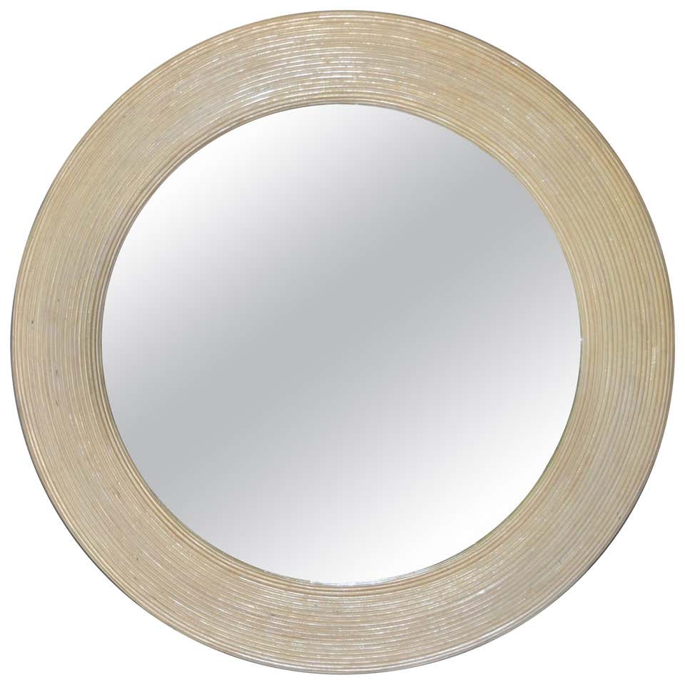 Mid-Century Modern Round Handmade White Washed Pencil Reed Wall Mirror ...