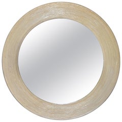 Mid-Century Modern Round Handmade White Washed Pencil Reed Wall Mirror