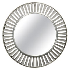 Mid-Century Modern Round Industrial Style Mirror, Silver Coated, circa 1960