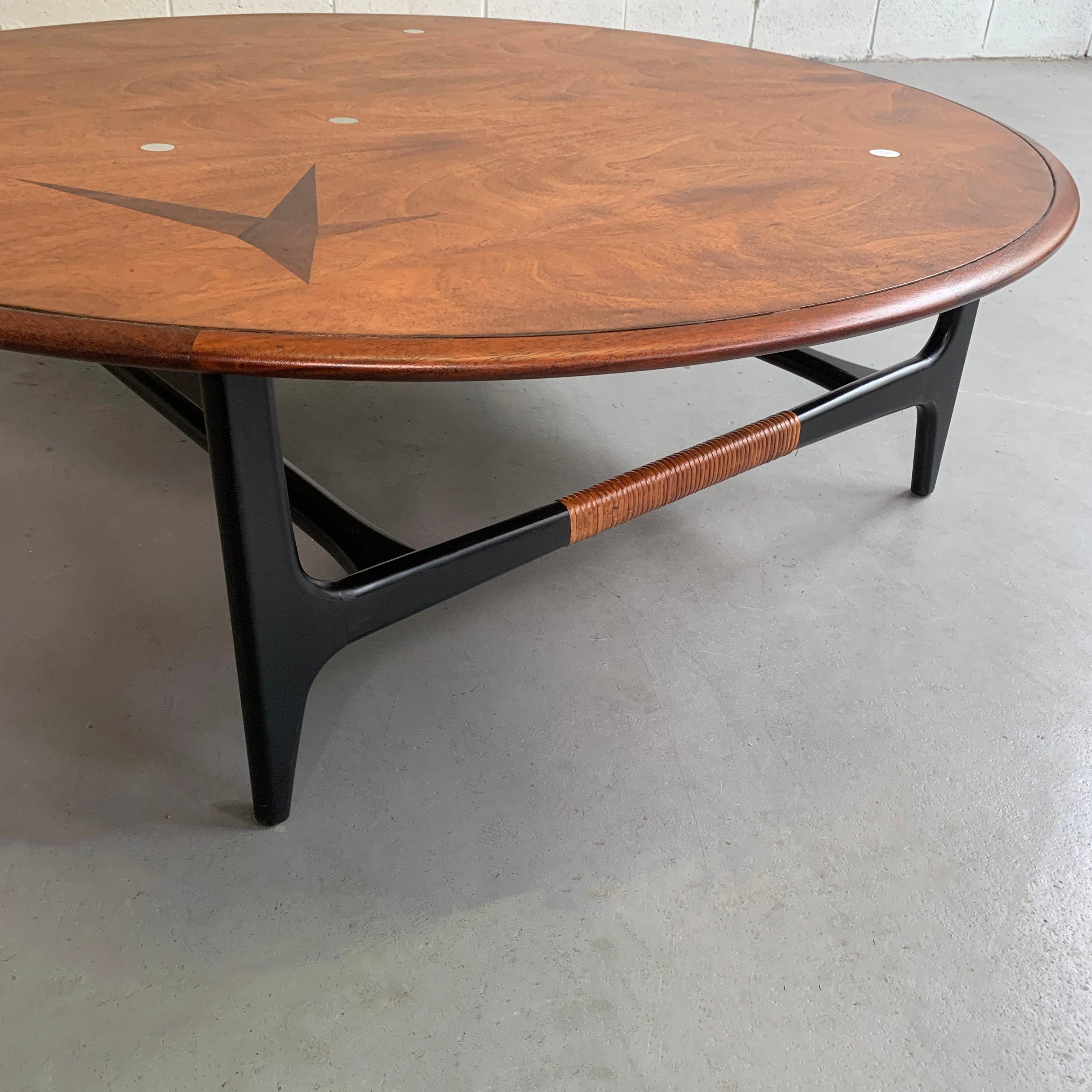 American Mid-Century Modern Round Inlay Walnut Coffee Table by Lane Alta Vista