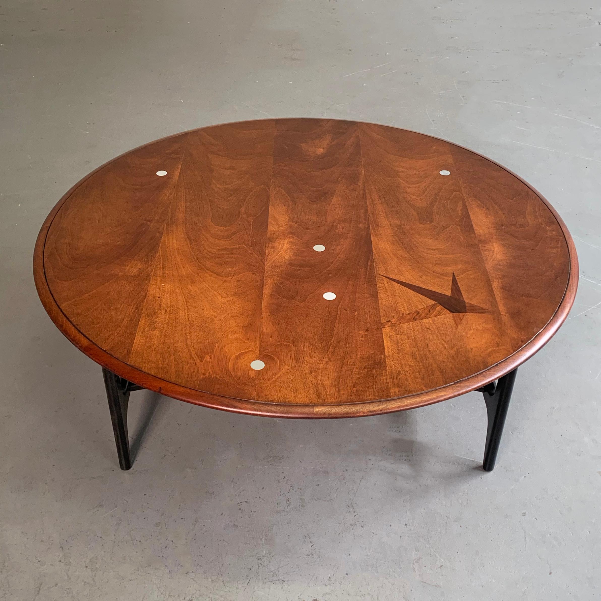 20th Century Mid-Century Modern Round Inlay Walnut Coffee Table by Lane Alta Vista