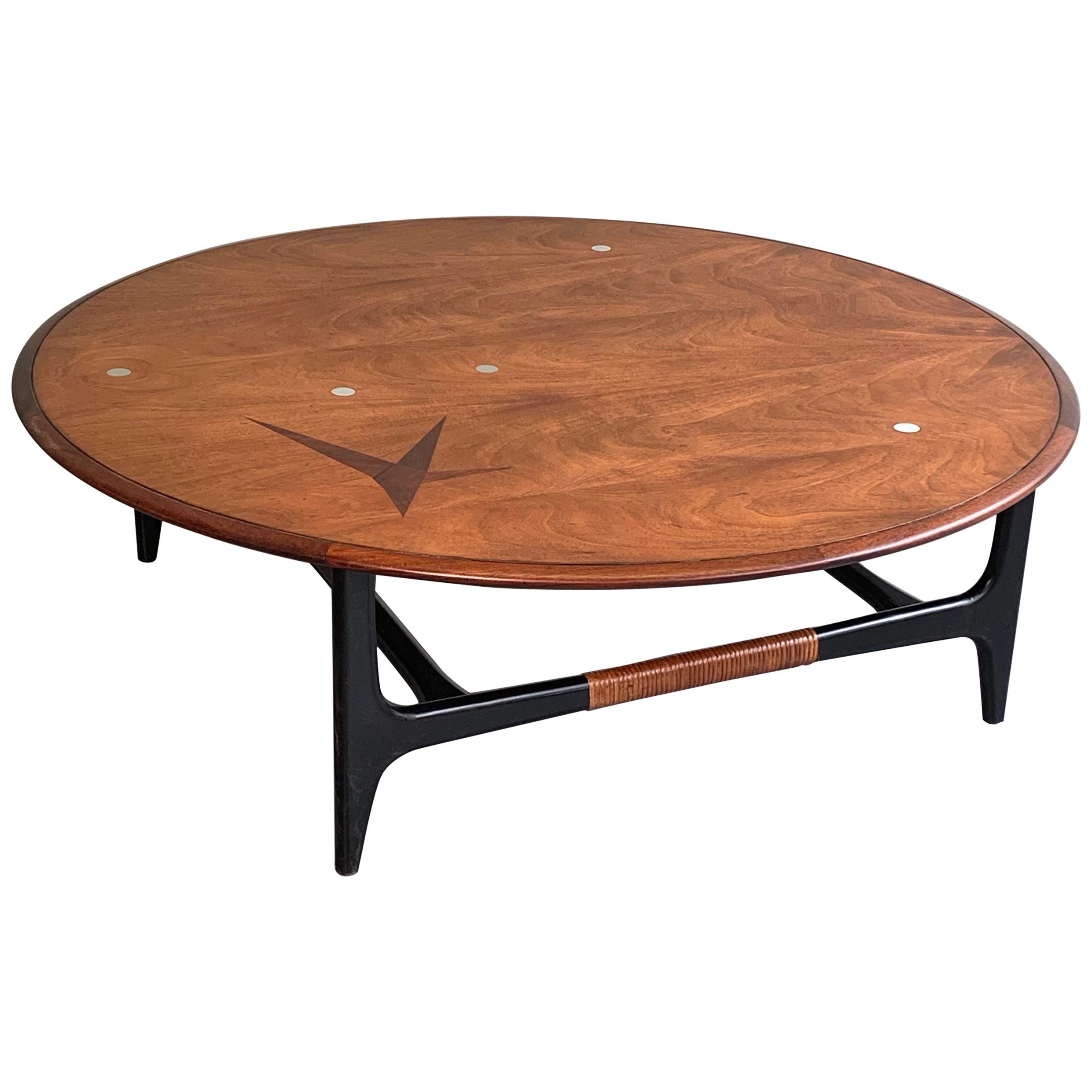 Mid-Century Modern Round Inlay Walnut Coffee Table by Lane Alta Vista