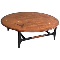 Vintage Mid-Century Modern Round Inlay Walnut Coffee Table by Lane Alta Vista