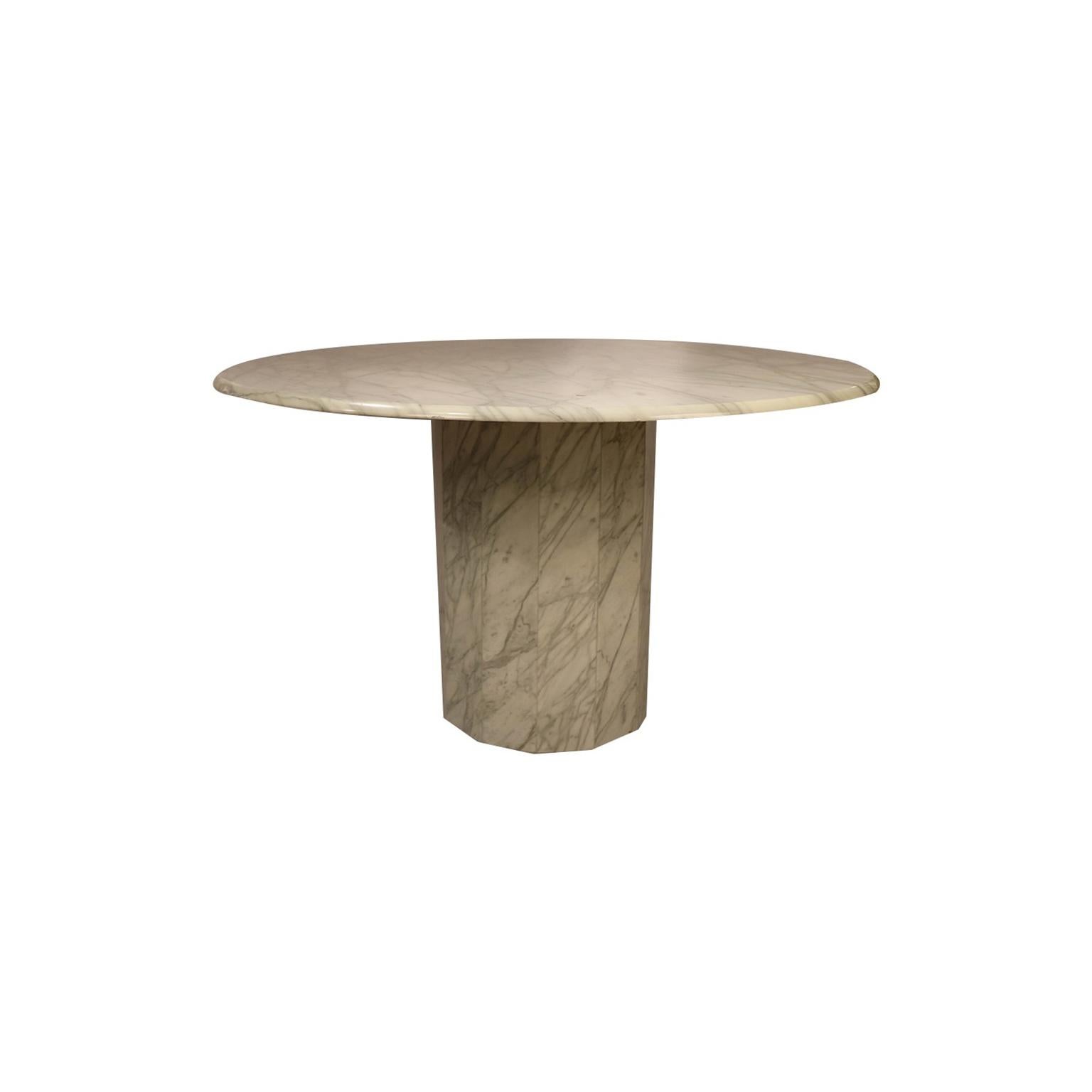 Polished Mid-Century Modern Round Italian Carrara Marble Dining Table