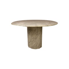 Mid-Century Modern Round Italian Carrara Marble Dining Table