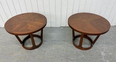 Mid-Century Modern Round Lane Rhythm Walnut Side Tables - Set of 2