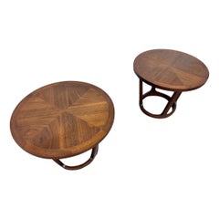 Mid-Century Modern Round Lane Rhythm Walnut Side Tables - Set of 2