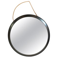 Runder Wandspiegel aus Kunstleder im Mid-Century-Modern-Stil, Fontana Arte, Italien, 1960er Jahre