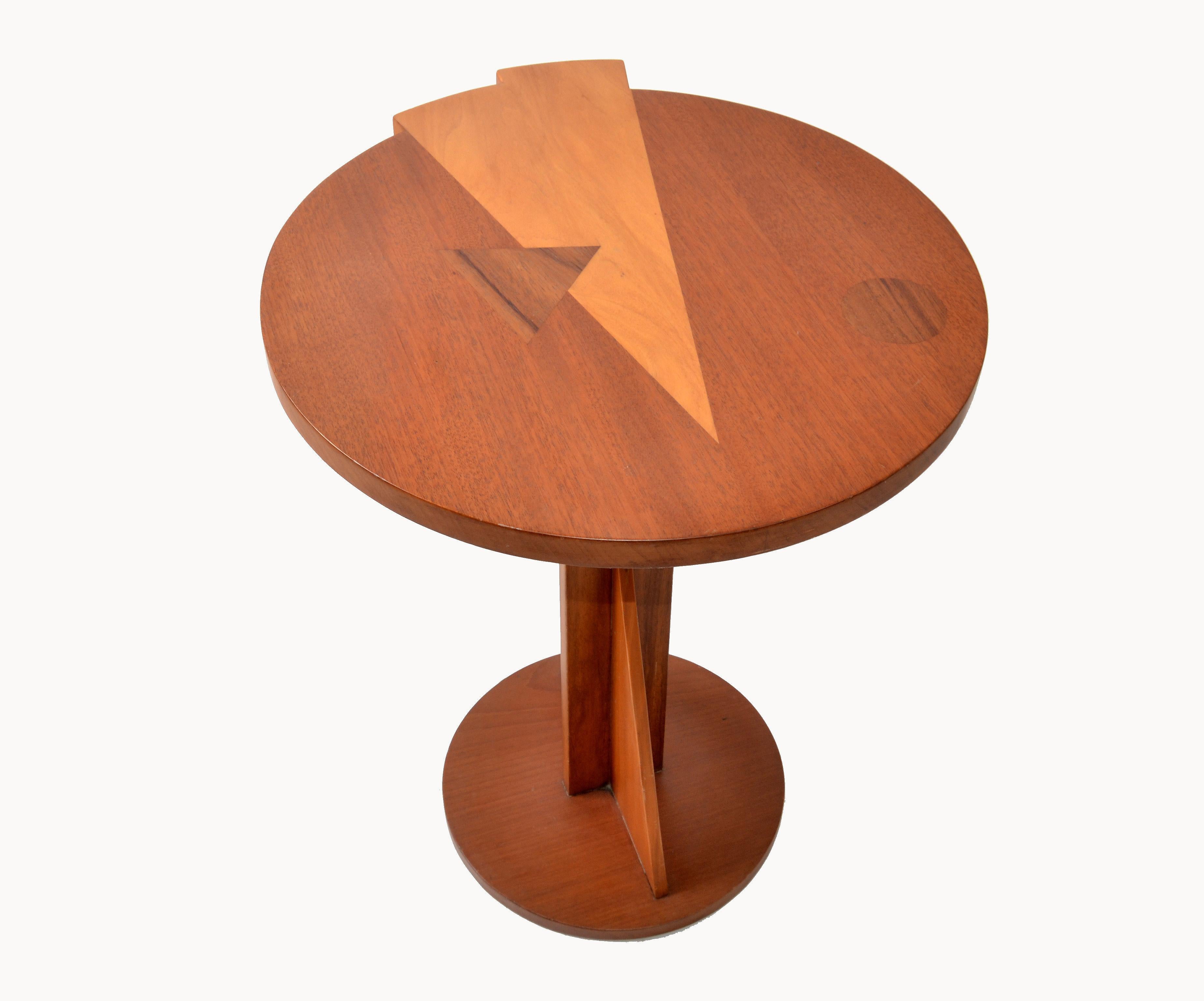 Mid-Century Modern Round Mahogany Wood Marquetry Side or Cocktail Table, Italy 5