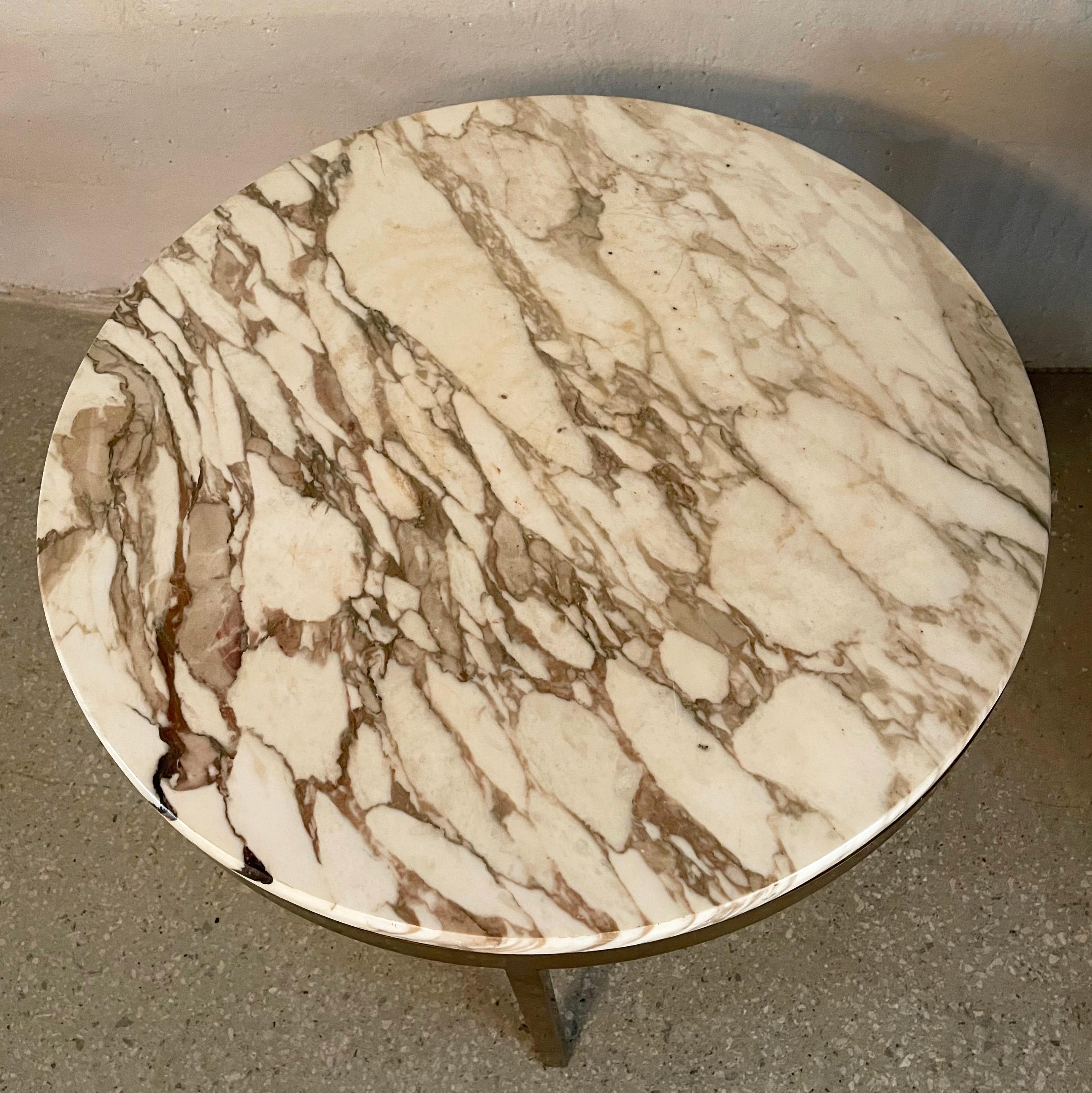 American Mid-Century Modern Round Marble and Bronze Side Table