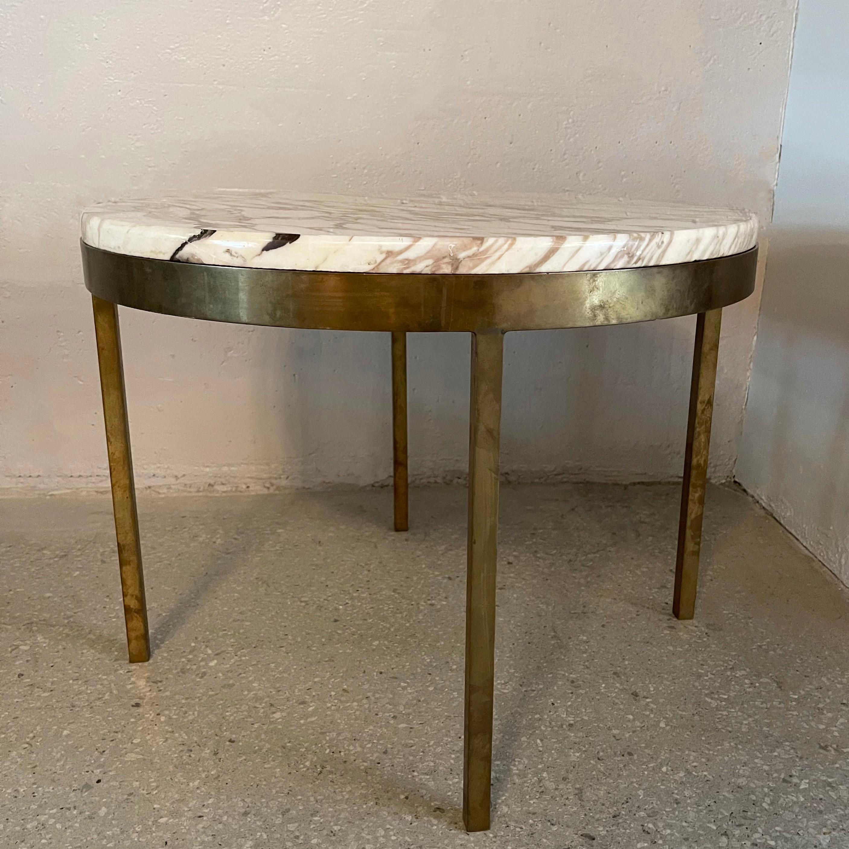 Mid-Century Modern Round Marble and Bronze Side Table In Good Condition In Brooklyn, NY