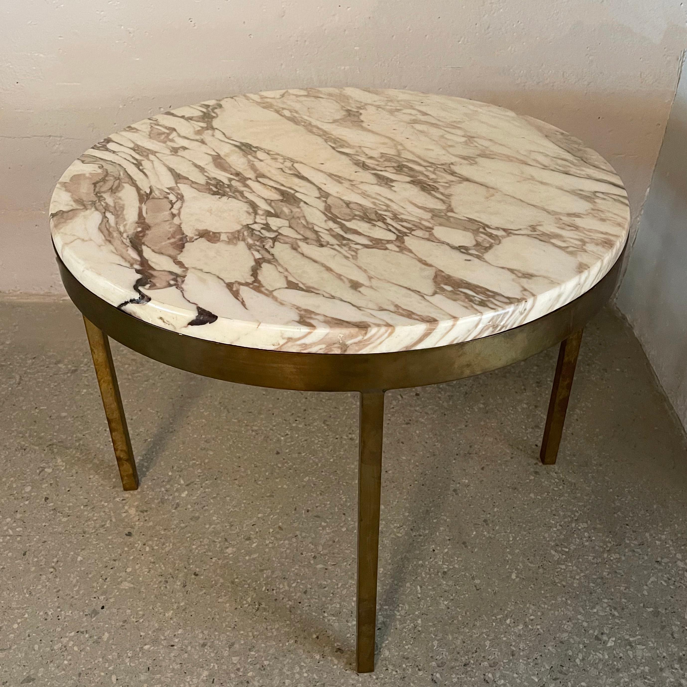 20th Century Mid-Century Modern Round Marble and Bronze Side Table