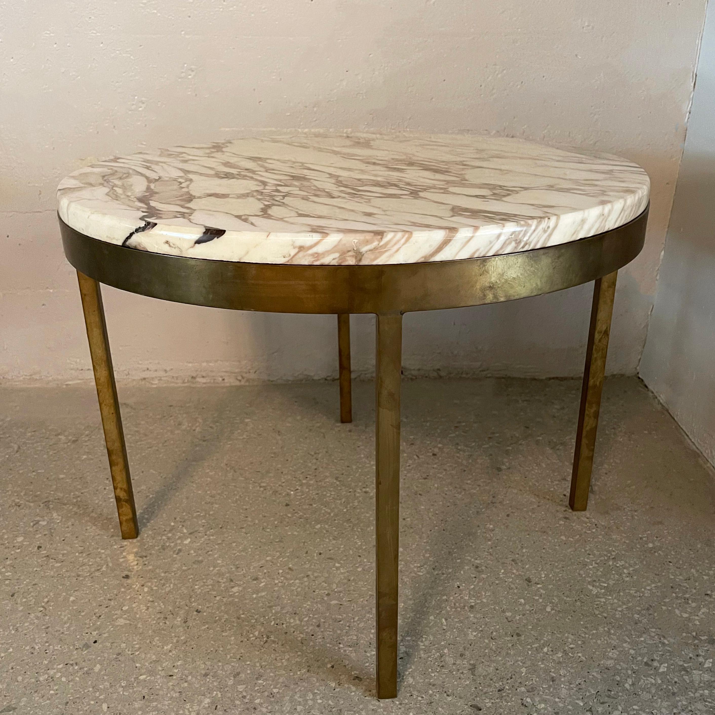 Mid-Century Modern Round Marble and Bronze Side Table 2