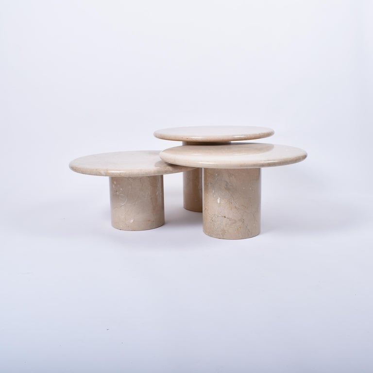 MidCentury Modern Round Marble Coffee Tables, Italy, 1970, Set of