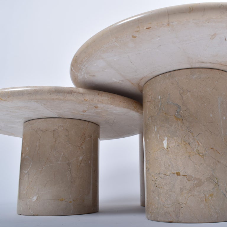 MidCentury Modern Round Marble Coffee Tables, Italy, 1970, Set of