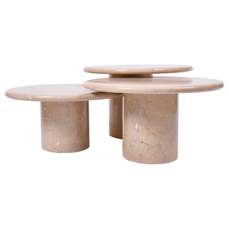 MidCentury Modern Round Marble Coffee Tables, Italy, 1970, Set of