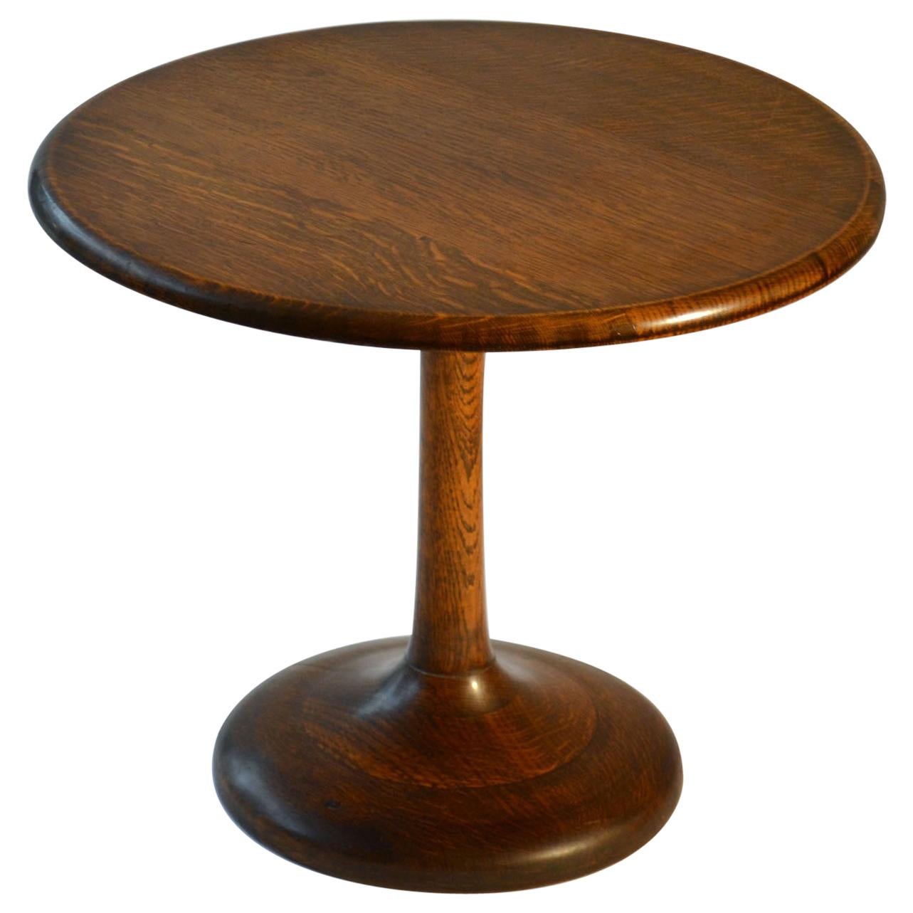 Mid-Century Modern Round Oak Side Table on Tulip Foot