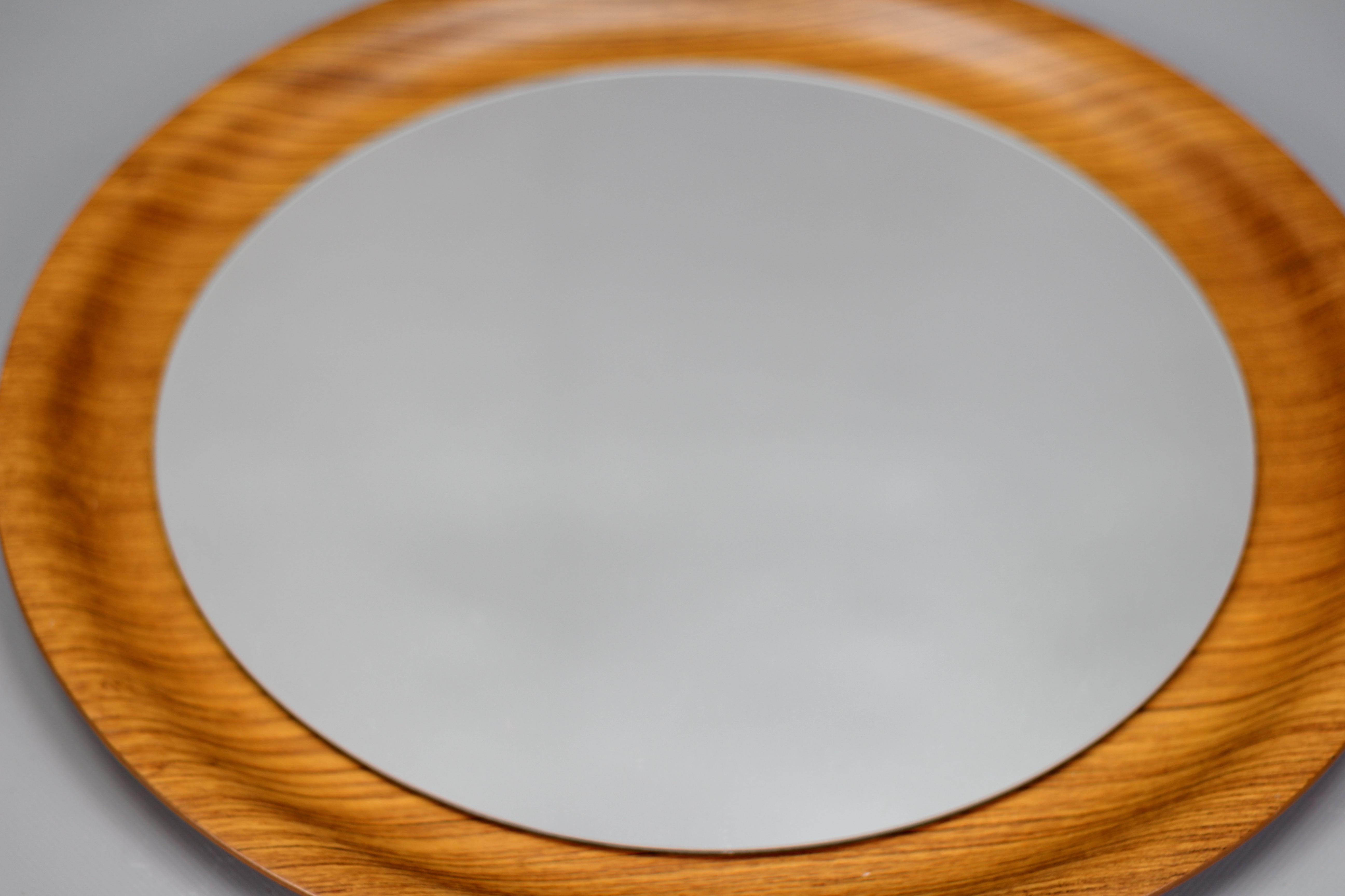 Mid-Century Modern Round Plywood Frame Wall Mirror, 1960s For Sale 5