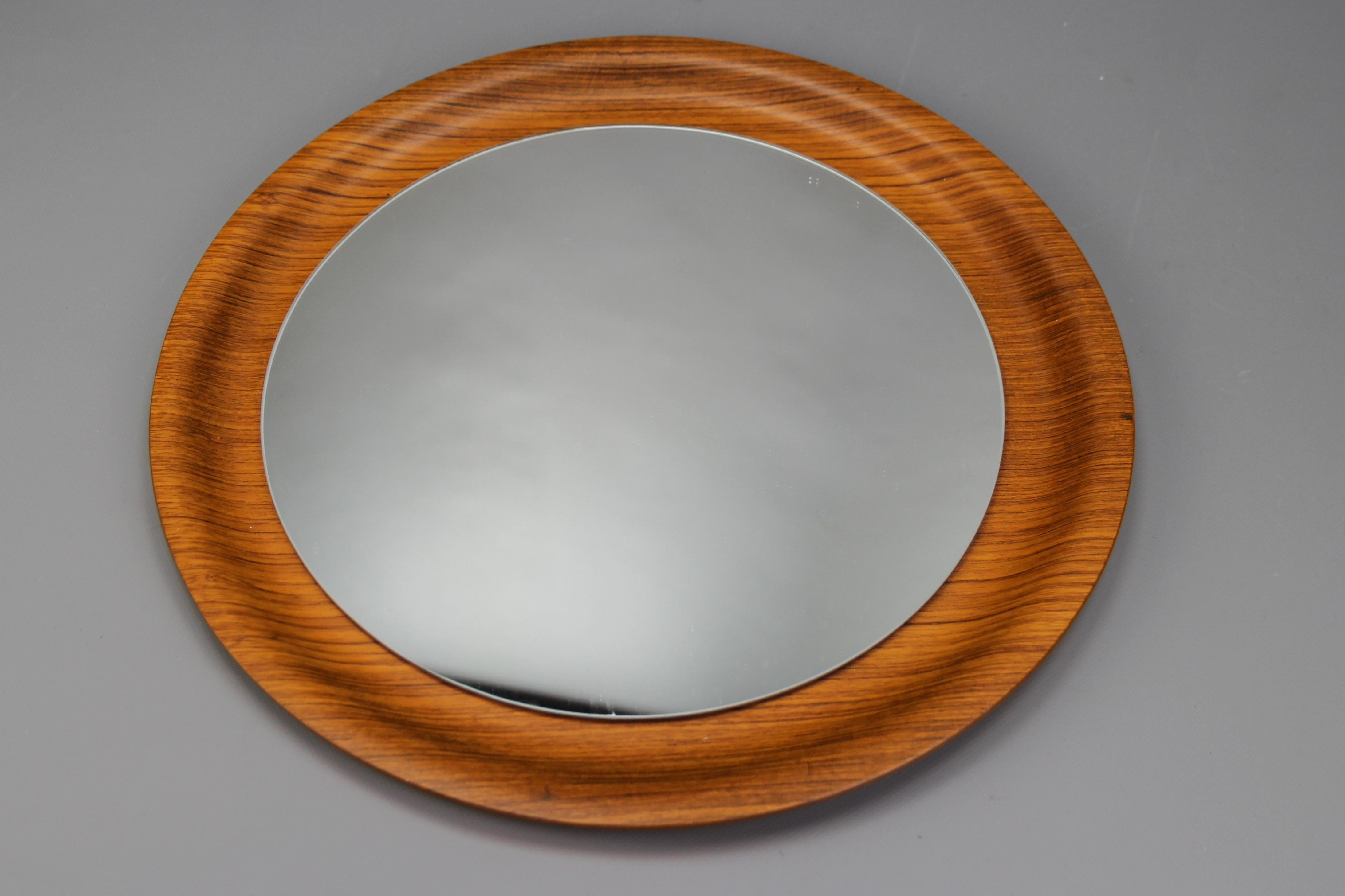 German Mid-Century Modern Round Plywood Frame Wall Mirror, 1960s For Sale