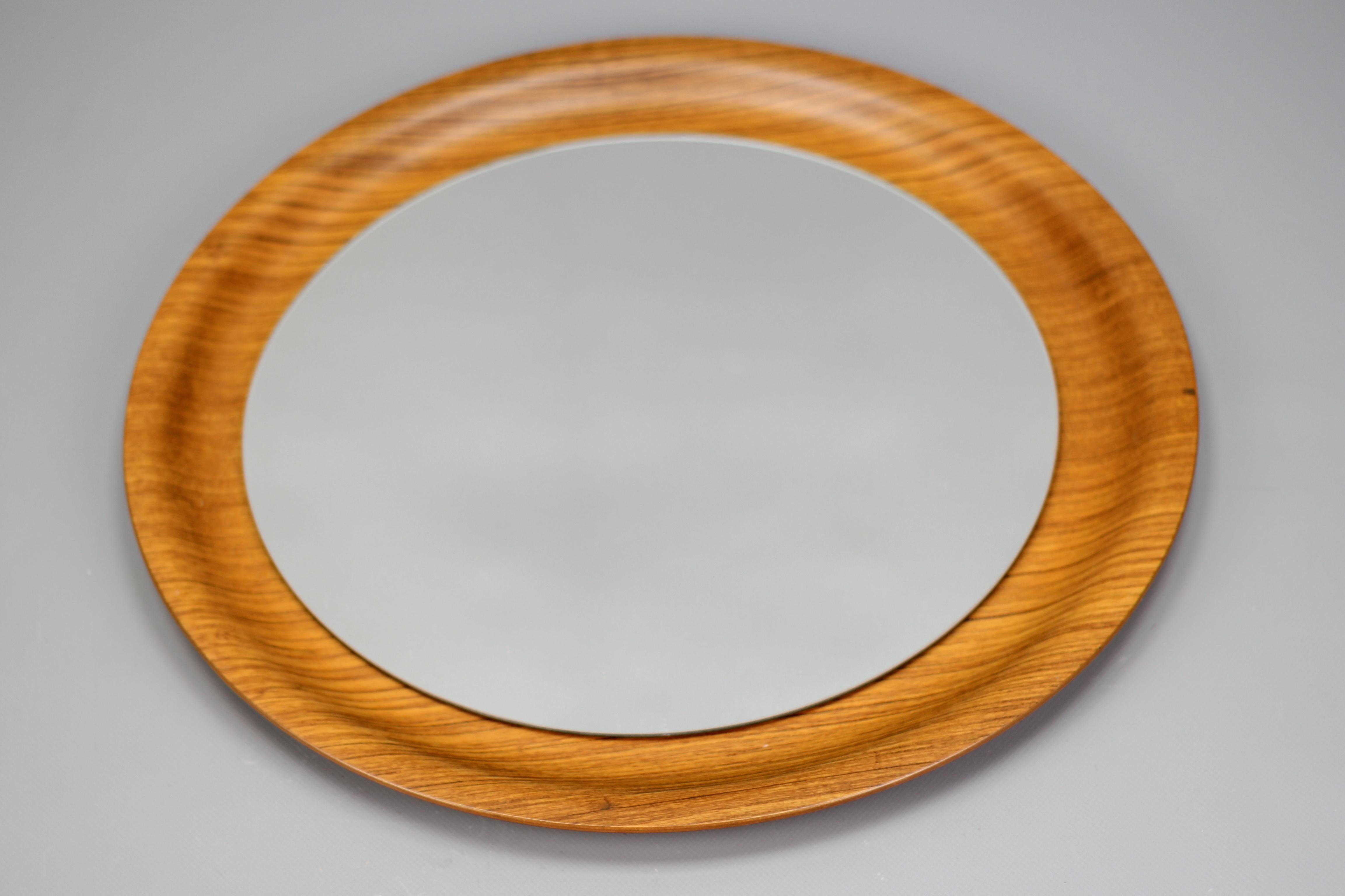 Mid-20th Century Mid-Century Modern Round Plywood Frame Wall Mirror, 1960s For Sale