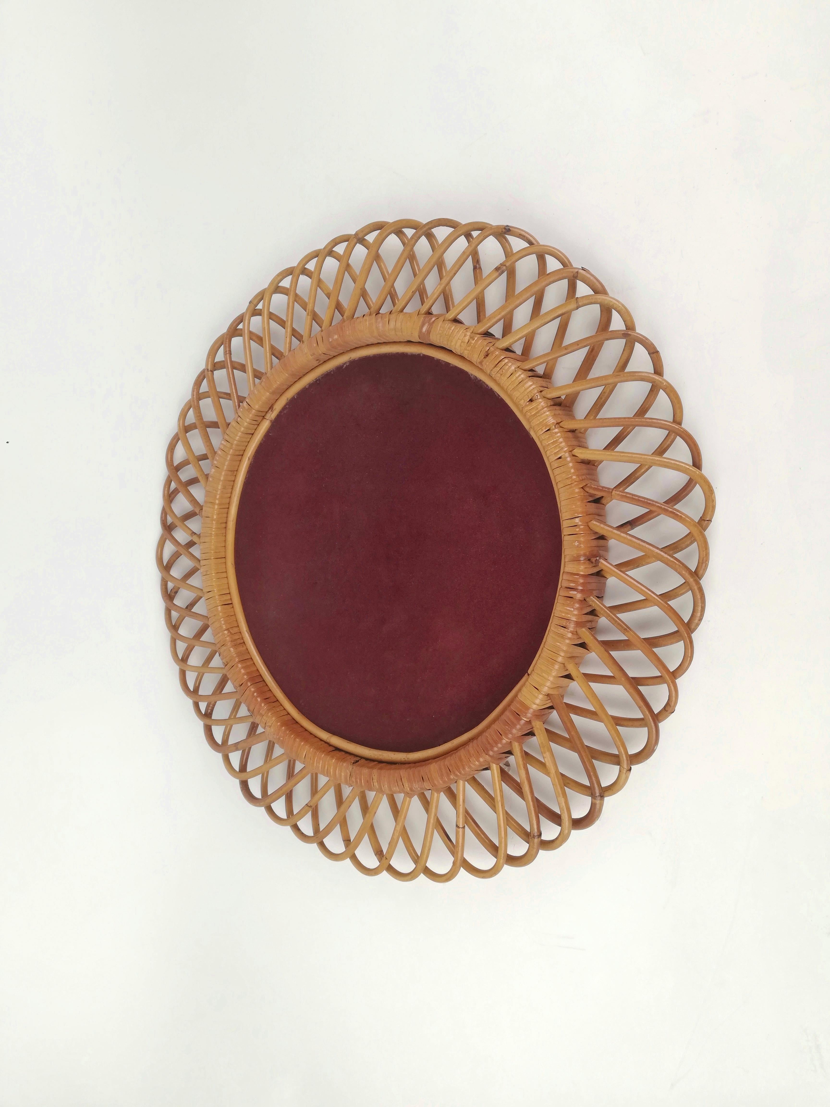 Mid-Century Modern Round Rattan and Bamboo Mirror, Italy, 1960s For Sale 1