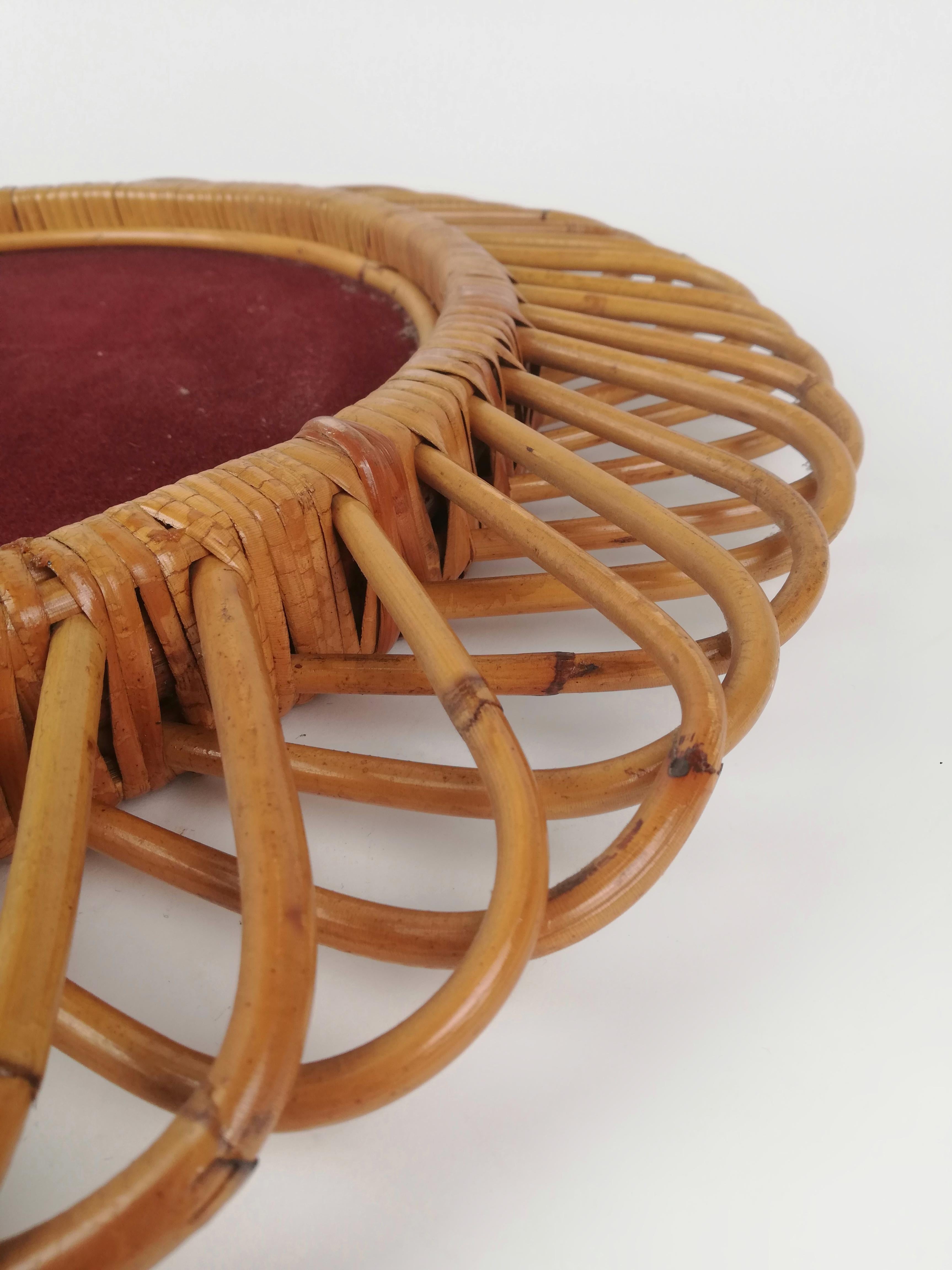 Bambù Specchio rotondo in rattan e bambù della modernità di metà secolo, Italia, anni '60 in vendita