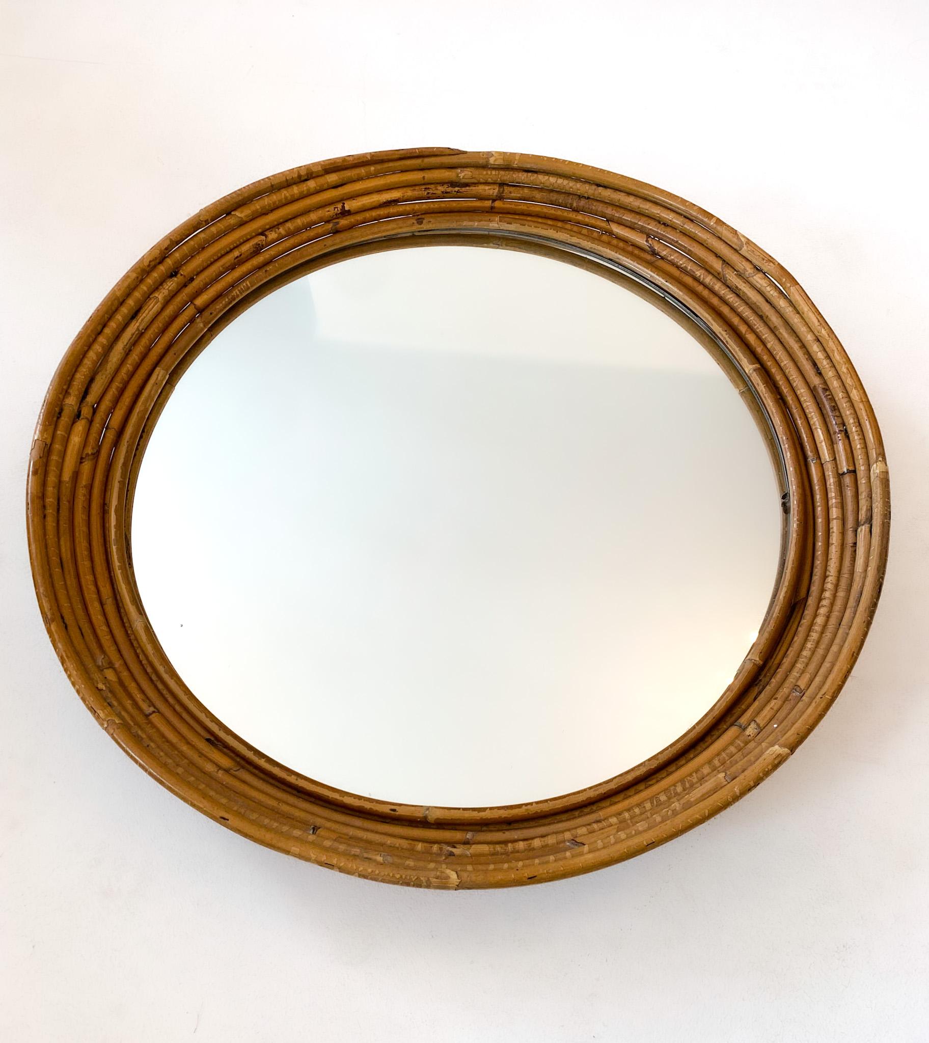 Mid-Century Modern Round Rattan Wall Mirror, Italy, 1970s For Sale 5