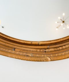 Mid-Century Modern Round Rattan Wall Mirror, Italy, 1970s