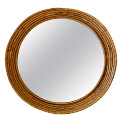 Mid-Century Modern Round Rattan Wall Mirror, Italy, 1970s