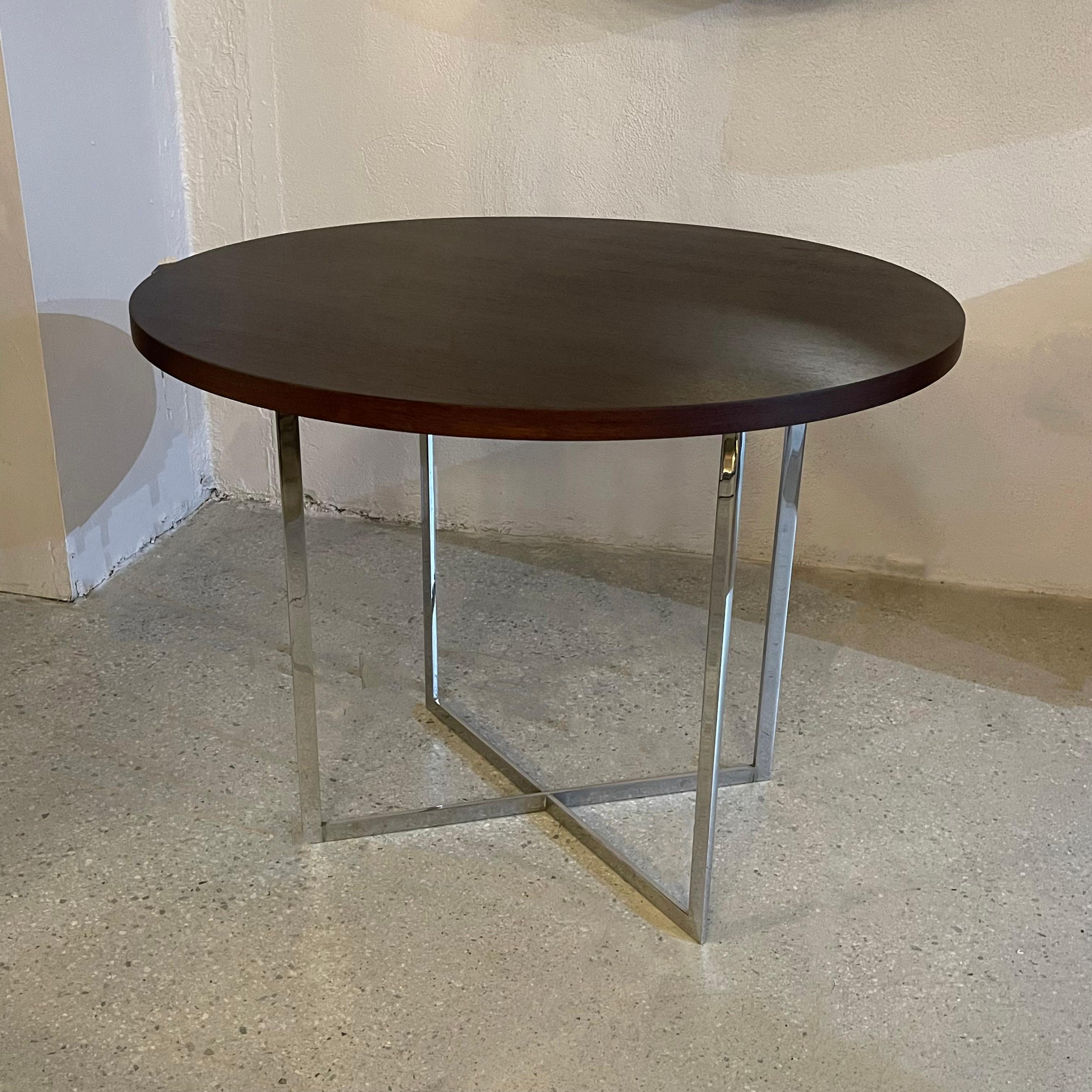 Mid-Century Modern Round Rosewood And Chrome X Base Dining Table For Sale 5