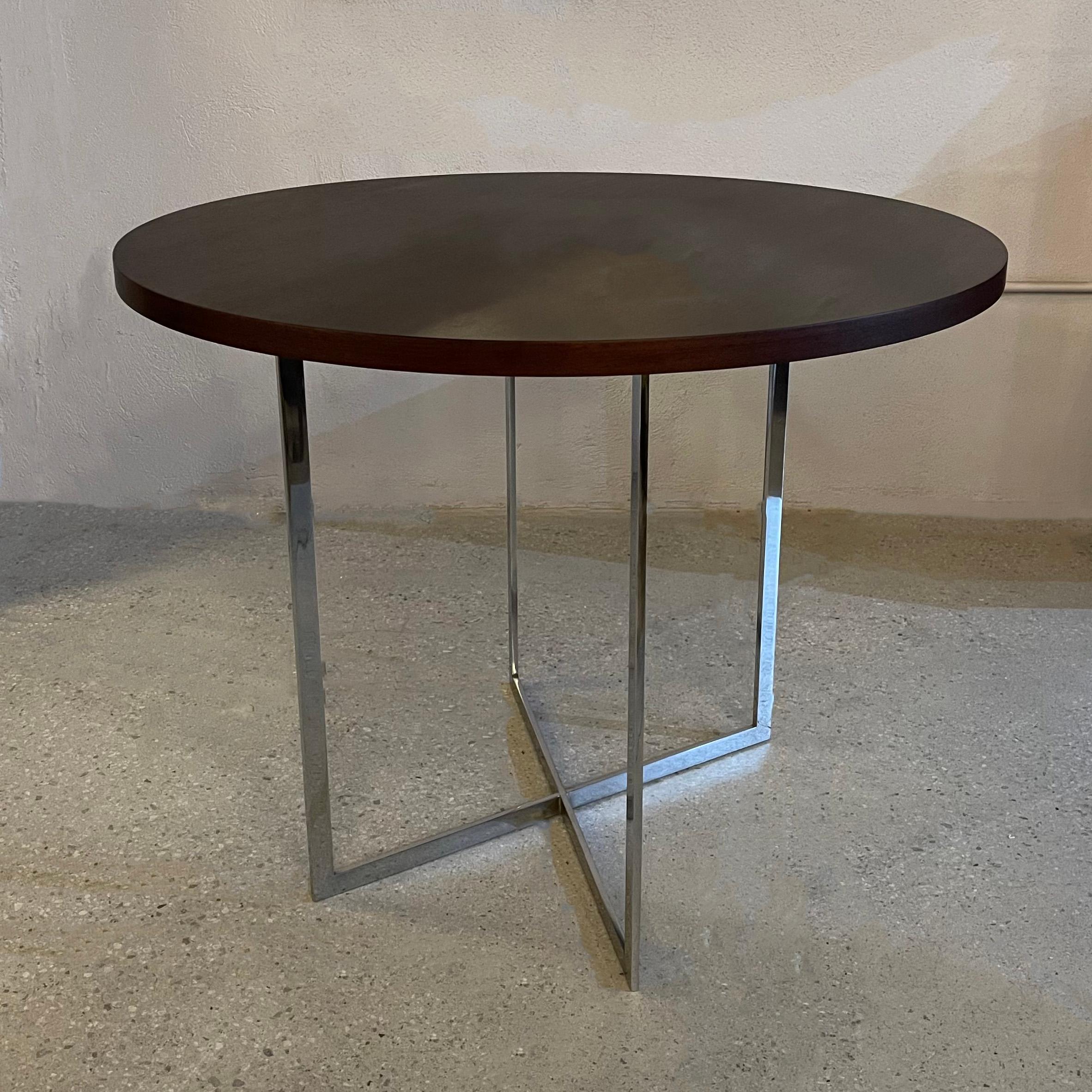 American Mid-Century Modern Round Rosewood And Chrome X Base Dining Table For Sale