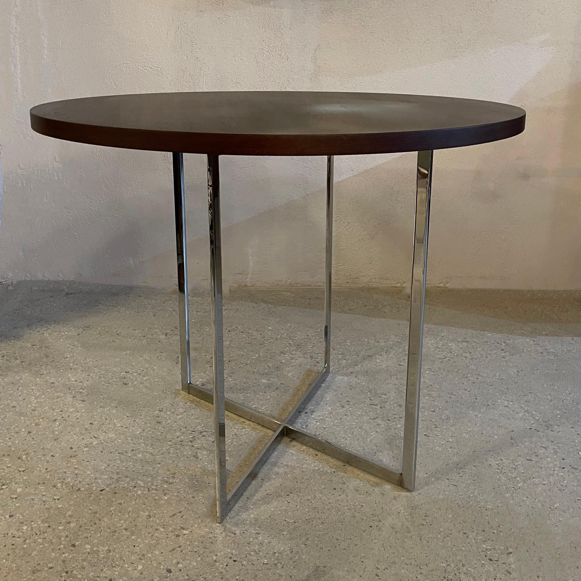 Mid-Century Modern Round Rosewood And Chrome X Base Dining Table For Sale 1