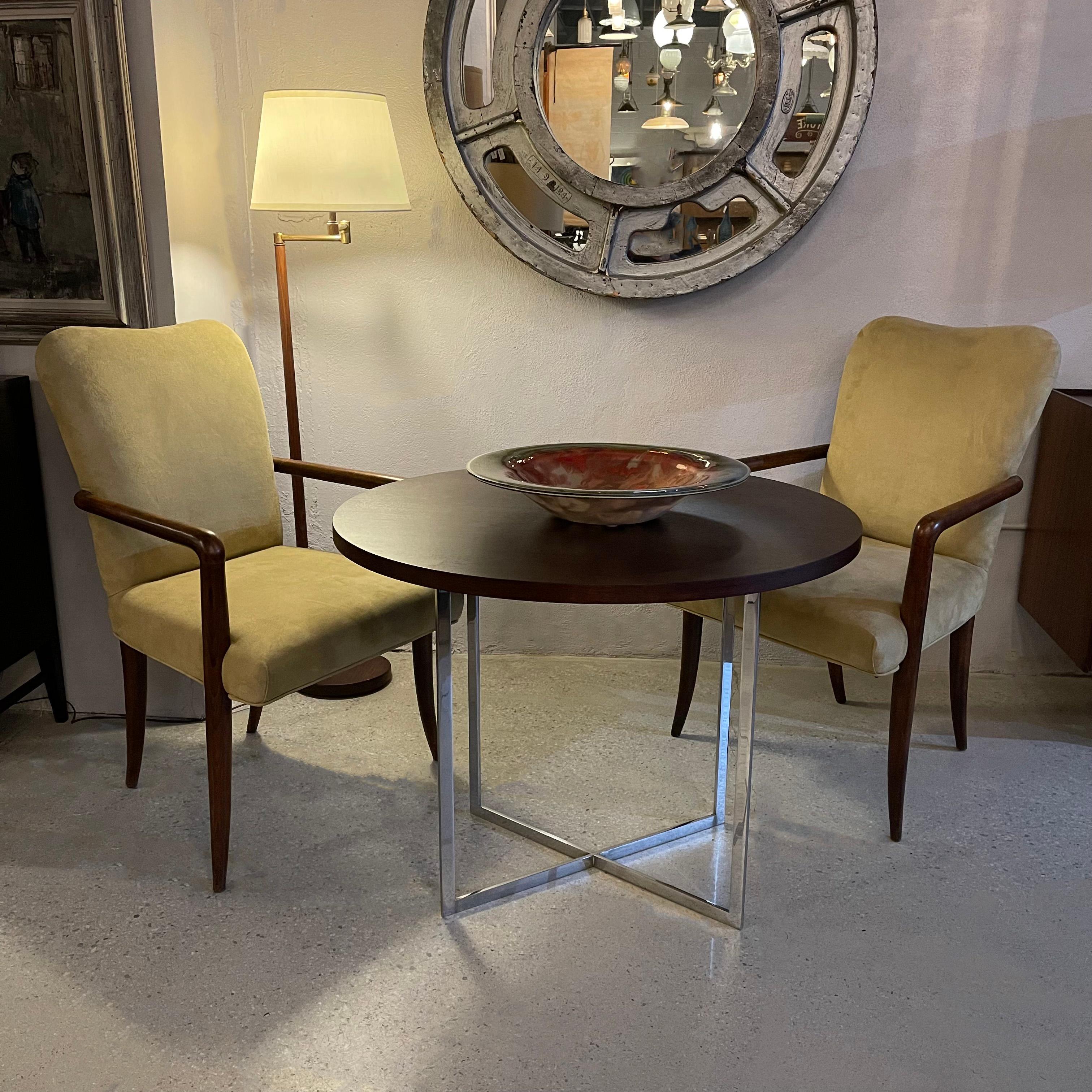 Mid-Century Modern Round Rosewood And Chrome X Base Dining Table For Sale 3