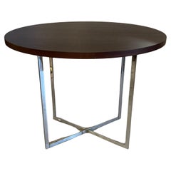 Retro Mid-Century Modern Round Rosewood And Chrome X Base Dining Table