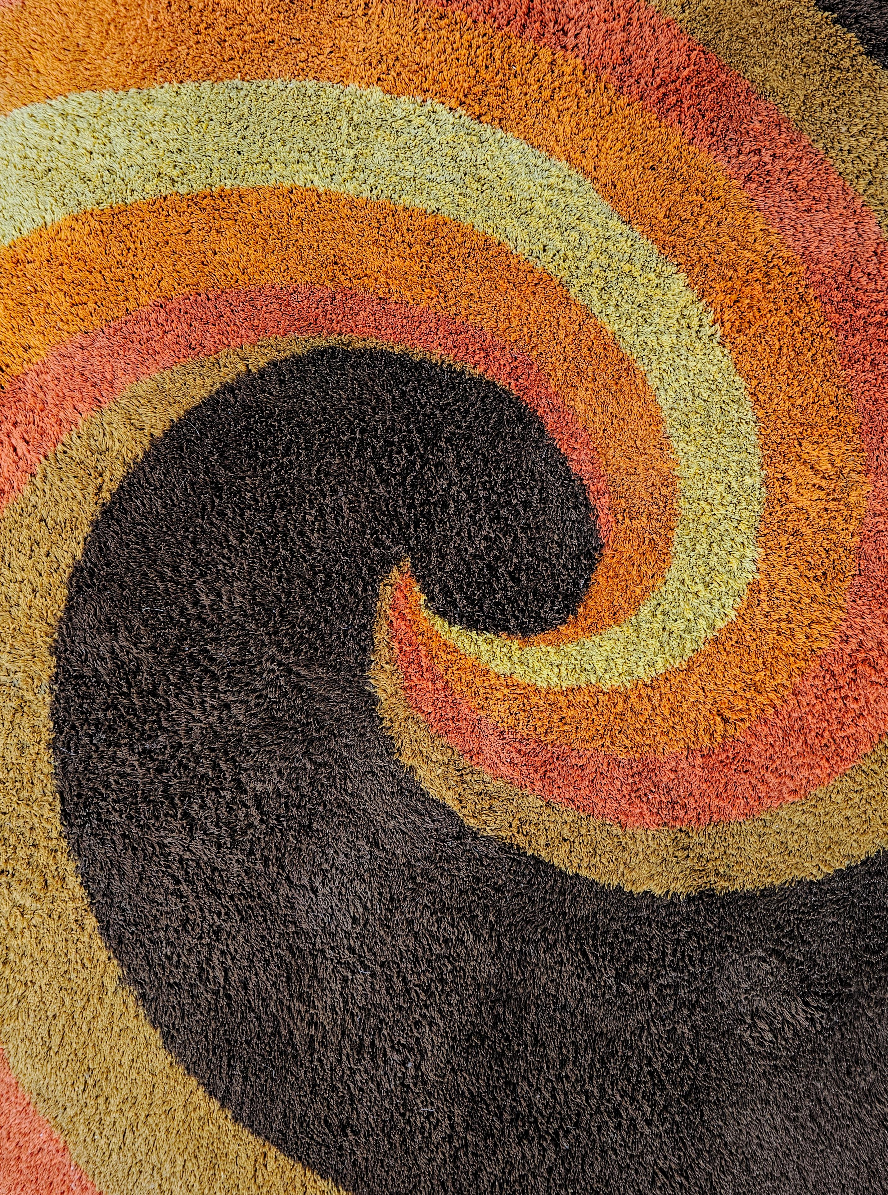 Allemand Grand tapis Rya rond Op Art moderne du milieu du siècle dernier par Reichel, Allemagne de l'Ouest, 1970 en vente