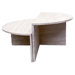 Mid-Century Modern Round Set of Travertine Coffee Table, Up&Up, Italy, 1970s