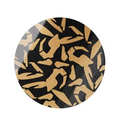 Modern Round Side Table Figure Abstract Pattern Wood Marquetry Beige & Black